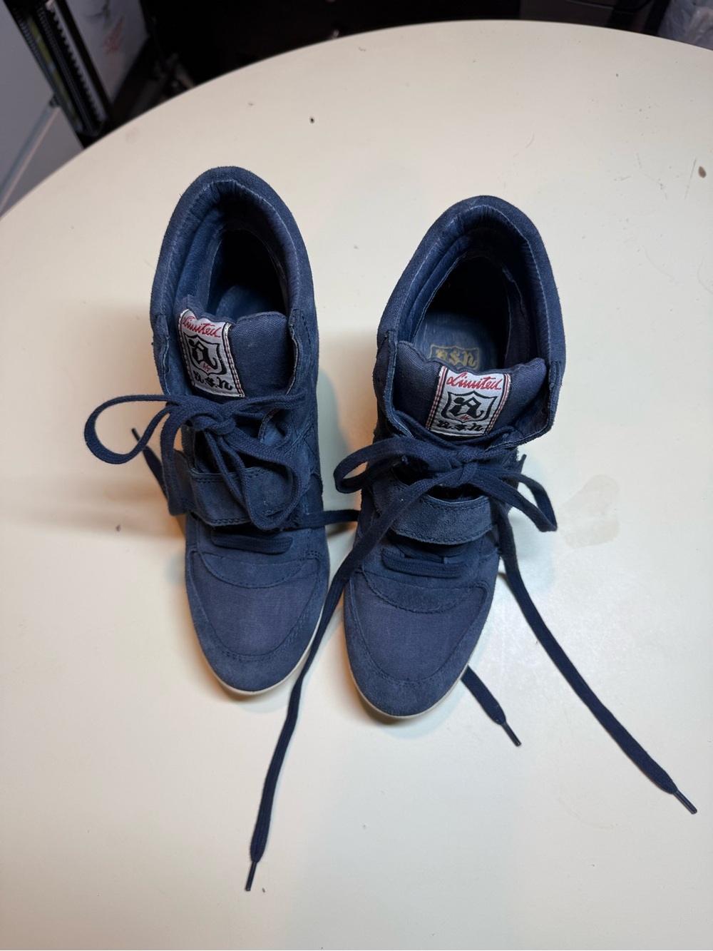 Ash Navy Suede High-Top Wedge Sneakers